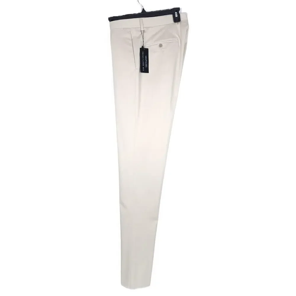 The Mens Store Slim Fit Sateen Dress Pants 36 R Stone Solid Stretch Cotton NWT